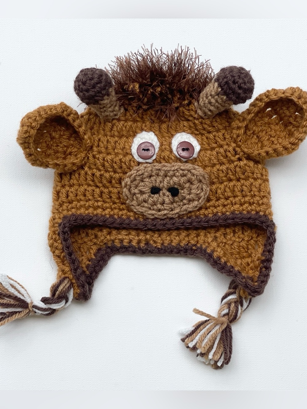 Baby Newborn Brown Crochet Giraffe Earflap Hat - Picture 2 of 4